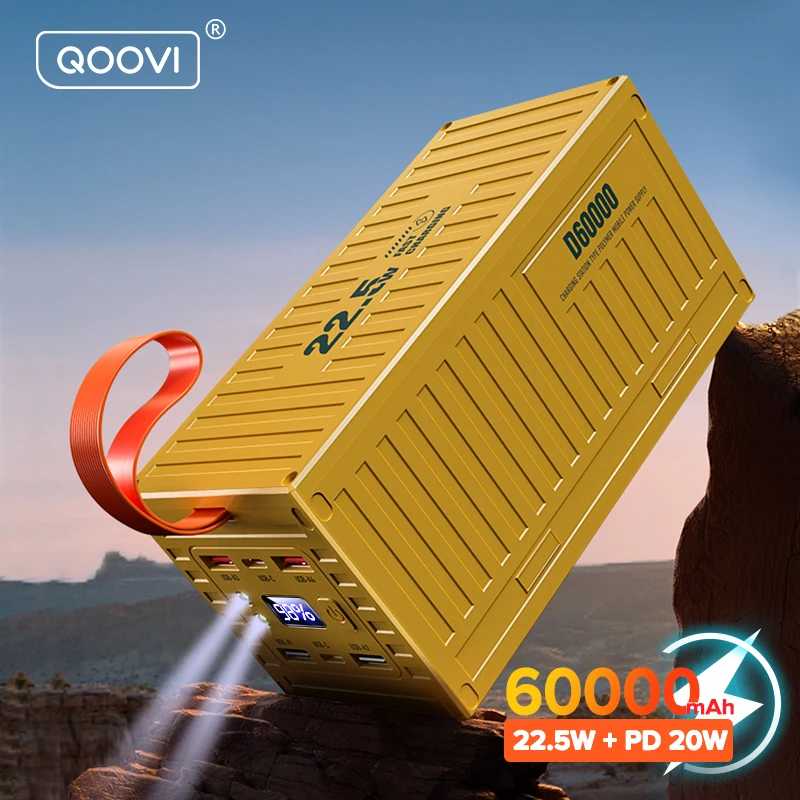 QOOVI 60000 мАч Power Bank 22,5 Вт PD QC 3,0 зарядное устройство Powerbank большая емкость аккумулятора электростанция быстрая зарядка для iPhone Xiaomi Аксессуары для мобильных телефонов