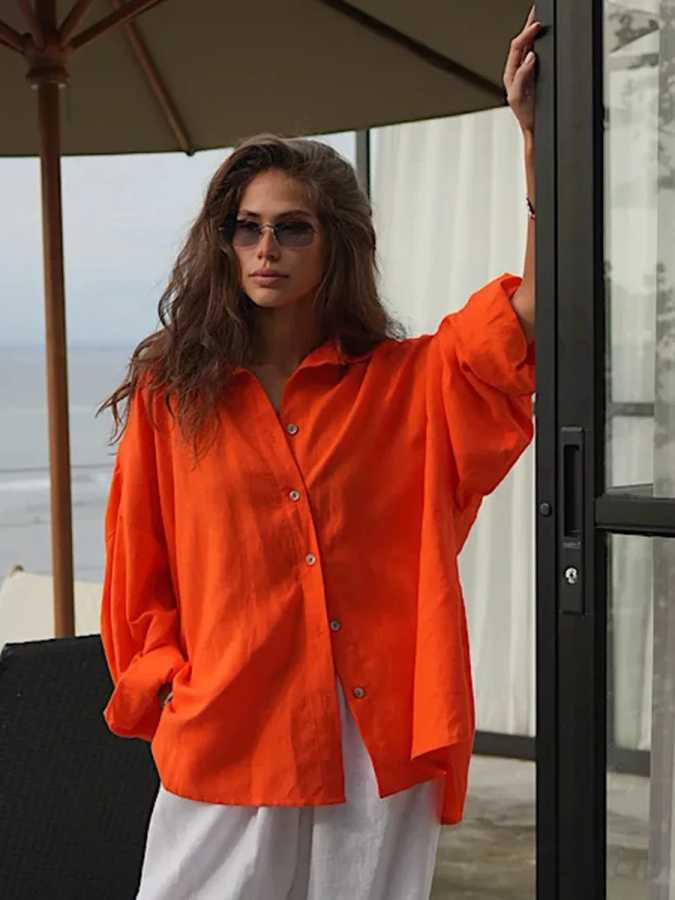 Фотография №4 товара Bornladies 100% хлопок, весна-лето, универсальная ленивая повседневная рубашка, женская модная