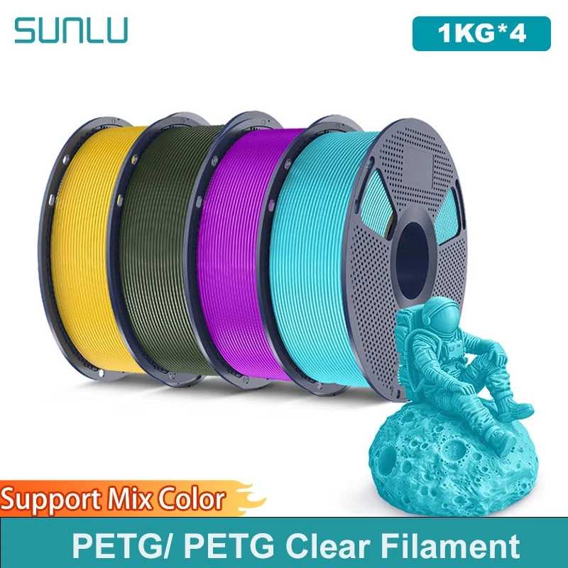 SUNLU 4 кг PETG/PETG прозрачная нить 1,75 &plusmn; 0,02 мм, катушка 1 кг (2,2 фунта), высокая прочность, аккуратно намотанная нить, подходит для большинства принтеров FDM 3D-печать