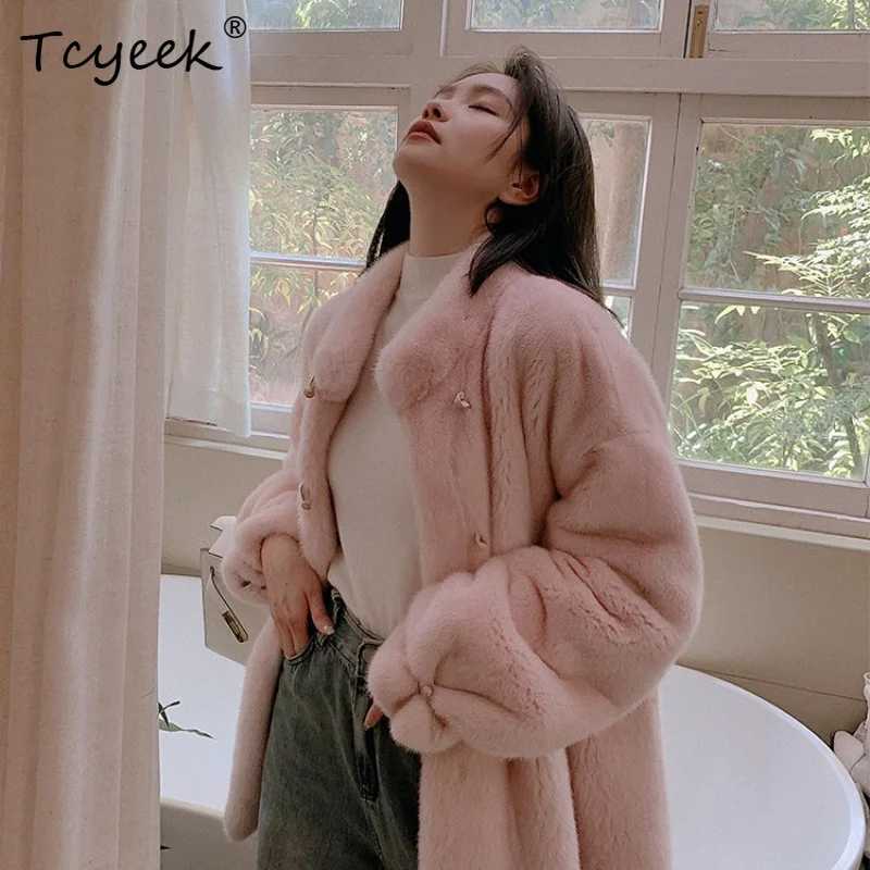 Пальто из натурального меха норки Tcyeek для женщин, зимняя коллекция 2026, новинка, средней длины, винтажная женская шуба Одежда из натурального меха
