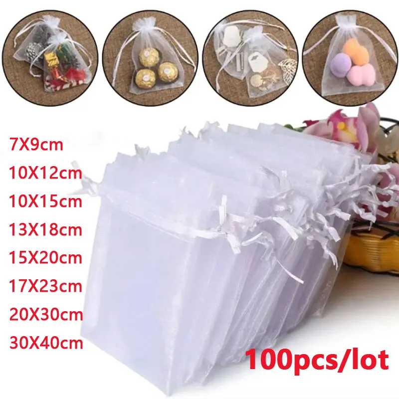 100 шт./лот 7x9 9x12 10x15 13x18 см сумки из органзы сумка для ювелирных изделий Свадебная вечеринка украшения сумки для рисования подарочные пакеты упаковка ювелирных изделий Принадлежности для праздника и вечеринки