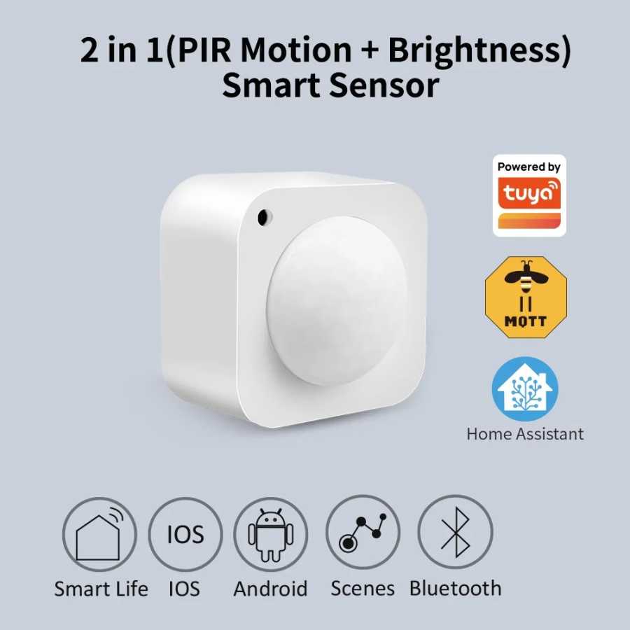 Умный датчик движения и освещенности Tuya ZigBee 2-в-1 PIR с встроенным датчиком освещенности, совместимый с Home Assistant Доступ к автоматизации здания