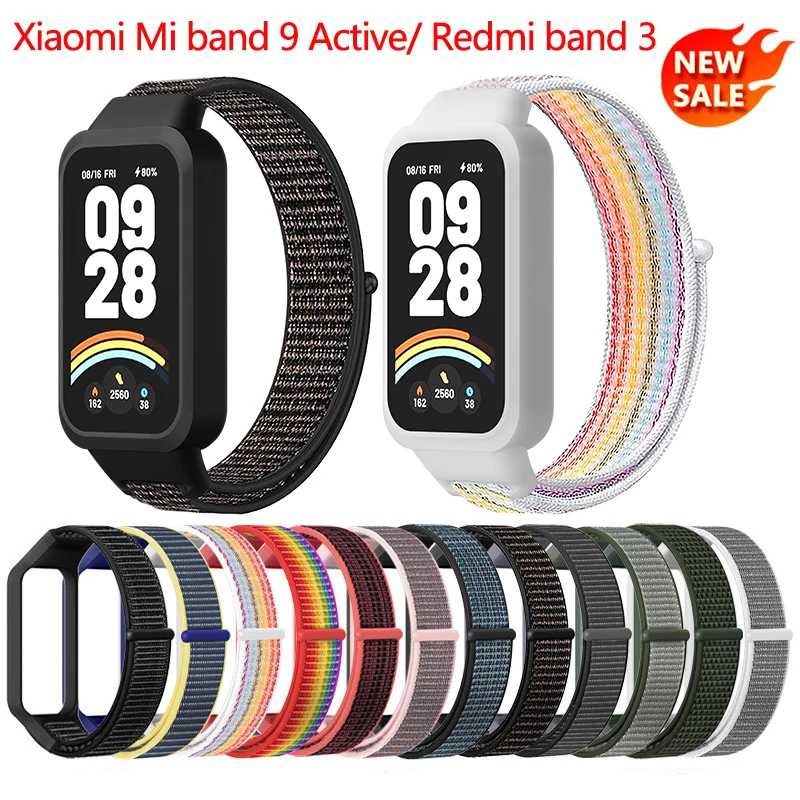 Ремешок + чехол для ПК для Xiaomi mi Band 9, активные аксессуары, спортивный нейновый браслет correa + защитный бампер, чехол для Redmi Band 3 Аксессуары для часов