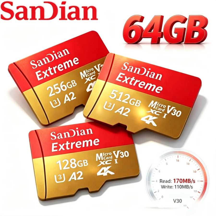 Высокоскоростная карта памяти Micro TF SD UHS-I U3 V30 32 ГБ, 64 ГБ, 128 ГБ, 256 ГБ, 512 ГБ, новая модель 2026 года, горячая распродажа Видеоигры и аксессуары