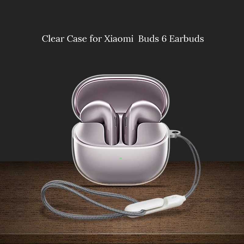 Прозрачный чехол для беспроводных наушников Xiaomi Buds6, противоударный, прозрачный, мягкий защитный чехол, аксессуары для наушников с ремешком Портативное аудио и видео