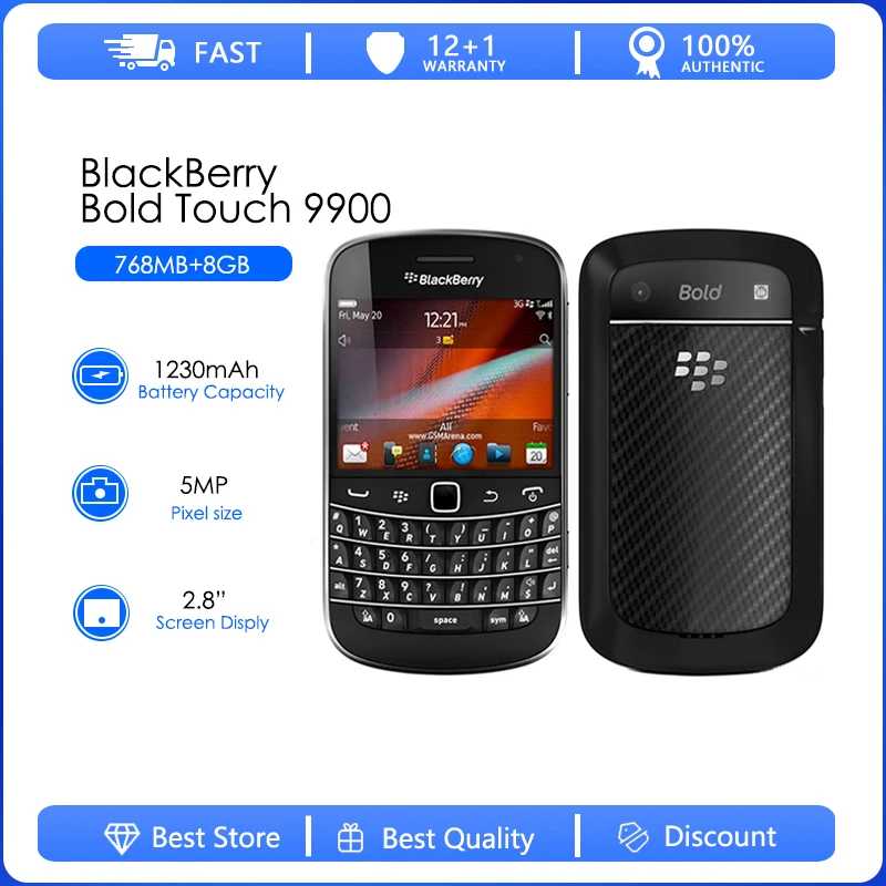 Blackberry 9900 Восстановленный оригинальный сотовый телефон Blackberry 9900 3G QWERTY + сенсорный экран 2,8 дюйма Wi-Fi GPS 5,0 МП 8 ГБ ПЗУ blackberry Б/У и восстановленные телефоны
