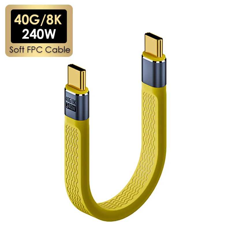 Кабель USB 4 Type-C на Type-C FPC, гибкий, короткий, 40Gbps, синхронизация данных, видео 8K@60Hz, зарядка 240W PD для 16 Pro Max, SSD, Power Bank Аксессуары и запчасти