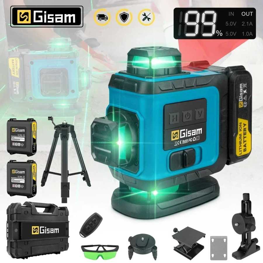 Лазерный уровень Gisam 4D с 16 зелеными линиями, управление через приложение, горизонтальное и вертикальное измерение, наклонный лазерный прибор Инструменты для измерения и анализа