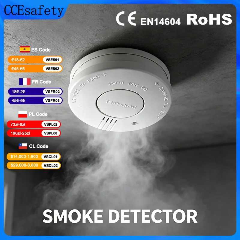 Детектор дыма CCEsafety SA10 с заменяемой батареей 9В, пожарная сигнализация, датчик дыма, кнопка отключения звука, для дома, квартиры, аренды, CE EN14604 Умные системы общественной безопасности