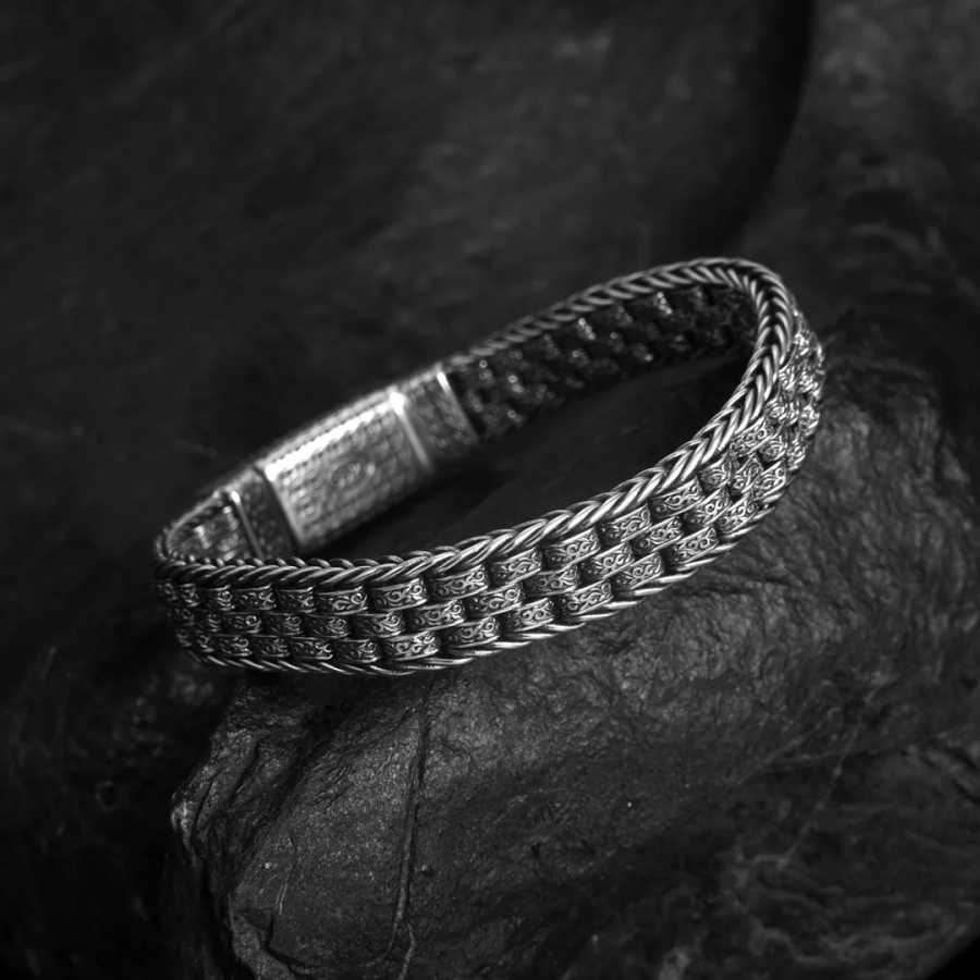 Фотография №3 товара QN серебряные мужские браслеты ручной работы Lucky and Treasure Ретро