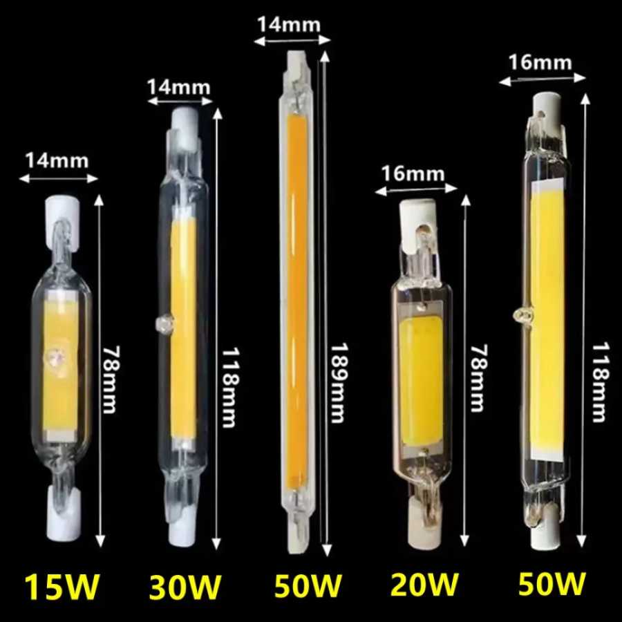 Светодиодная стеклянная трубка R7s COB 78 мм 189 мм 118 мм J78 J118 Высокомощная лампа COB AC110V 120V 130V 220V 240V Домашняя замена галогенной лампы Лампочки и световые трубки