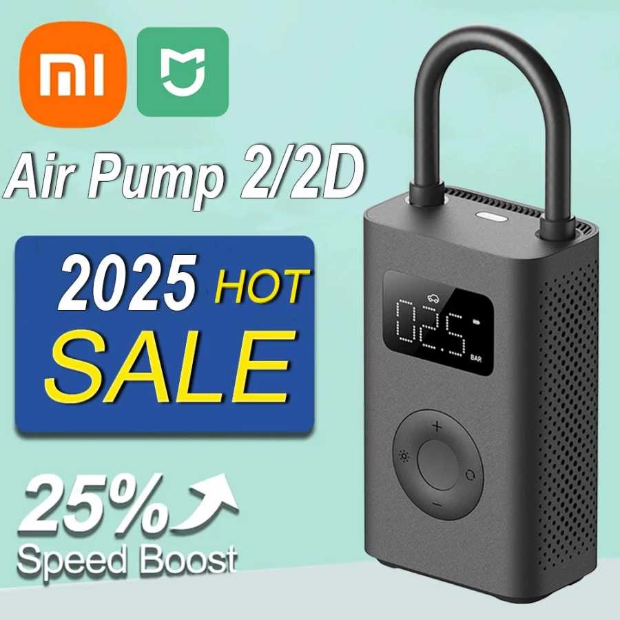 Воздушный насос Xiaomi Mijia 2 2D 25% Speed Boost Портативный электрический воздушный компрессор Treasure 150PSI Type-C Светодиодный многофункциональный надувной насос Xiomi Умная электроника