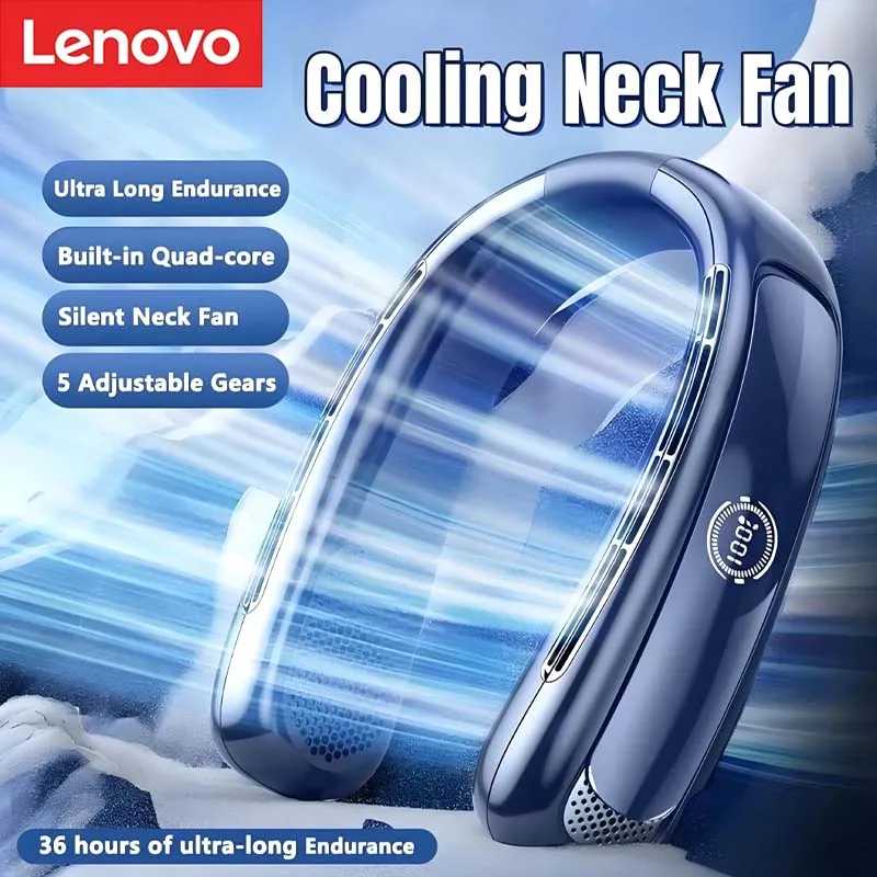 Портативный шейный вентилятор Lenovo 15000 мАч с умным цифровым дисплеем, USB-зарядкой, бесшумный, безлопастной, для улицы, для лета Техника для дома