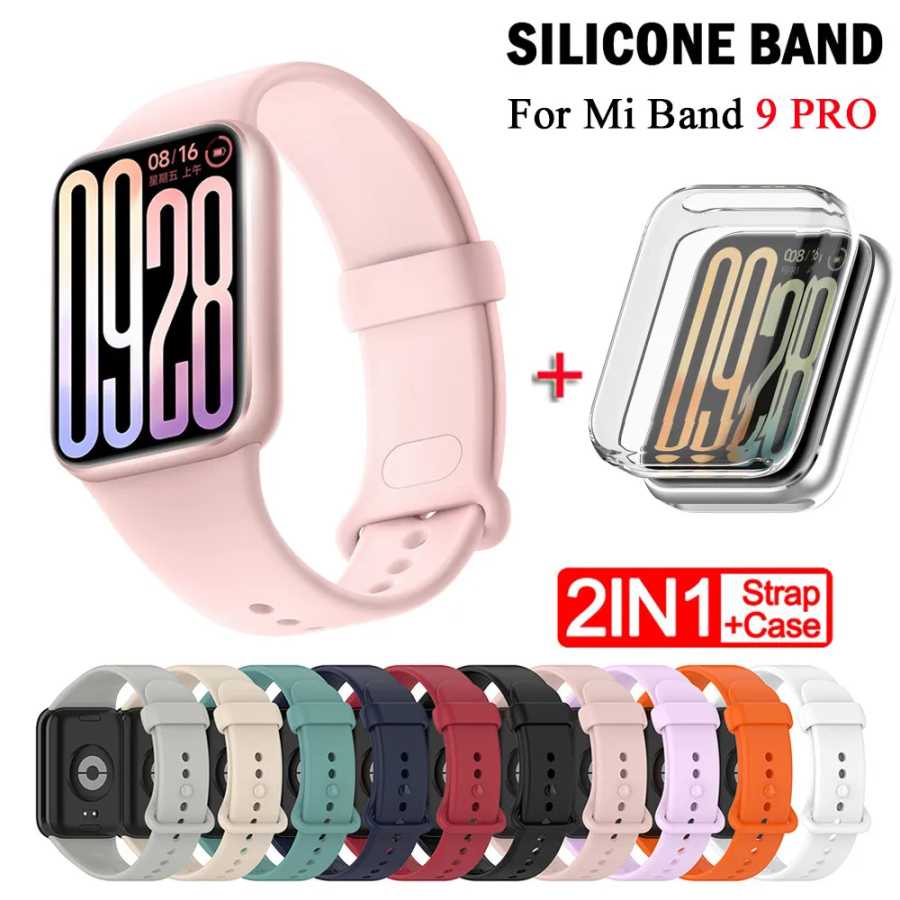 Ремешок + чехол для Xiaomi Mi Band 9 Pro, ремешок Smart Band, защитный чехол, силиконовый браслет-браслет для Mi Band 9Pro Умная электроника