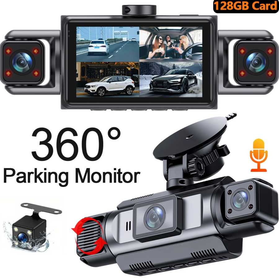 Автомобильный видеорегистратор DashCam, видеорегистратор, 4 канала, 360 &deg; WIFI Передняя внутренняя вращающаяся камера заднего вида 24-часовой парковочный монитор Видеорегистратор автомобиля Автоэлектроника