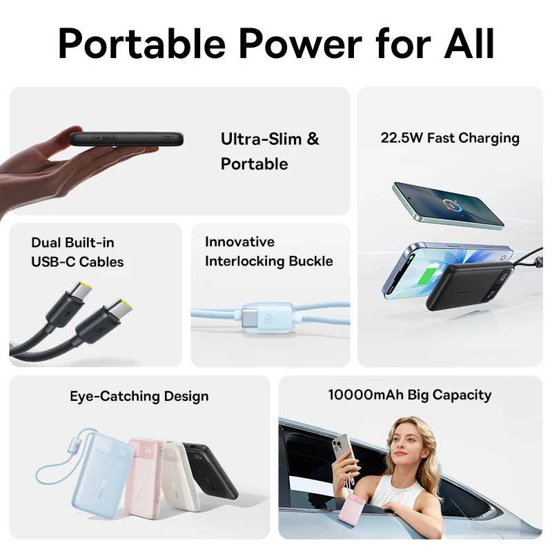 Фотография №5 товара Baseus 10000 мАч Power Bank 22,5 Вт Встроенный двойной кабель