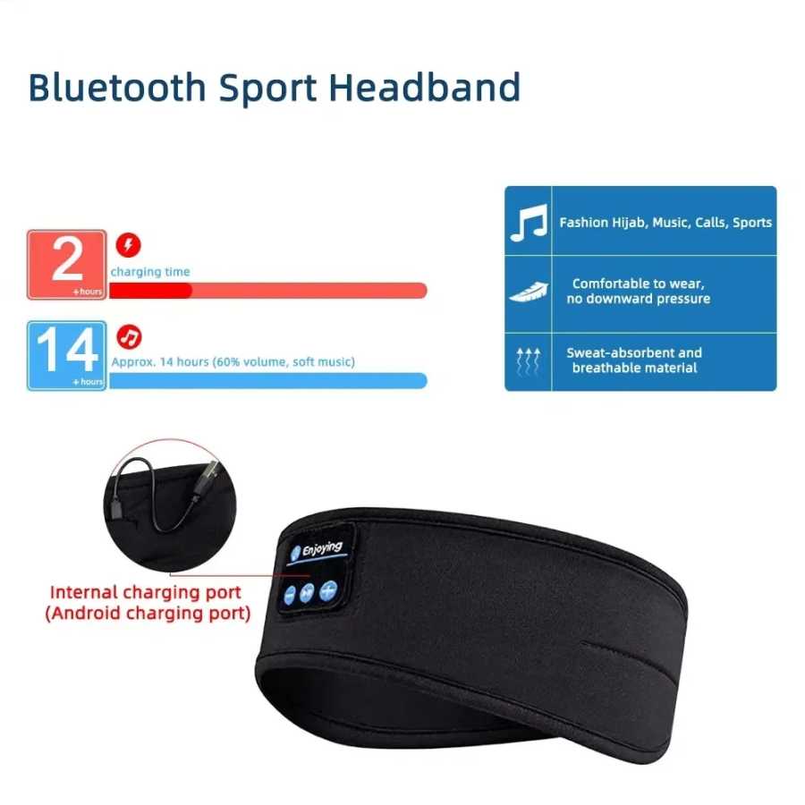 Фотография №4 товара Bluetooth 5,4 наушники эластичные беспроводные наушники повязка на голову для