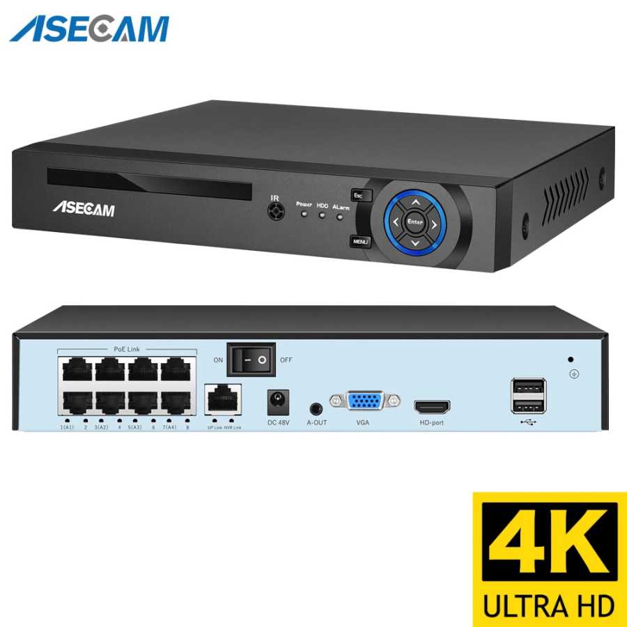 4k Ultra HD POE NVR видеорегистратор Распознавание лиц Onvif H.265 48V система P2P сетевая 8мп ип камера видеонаблюдения Видеонаблюдение