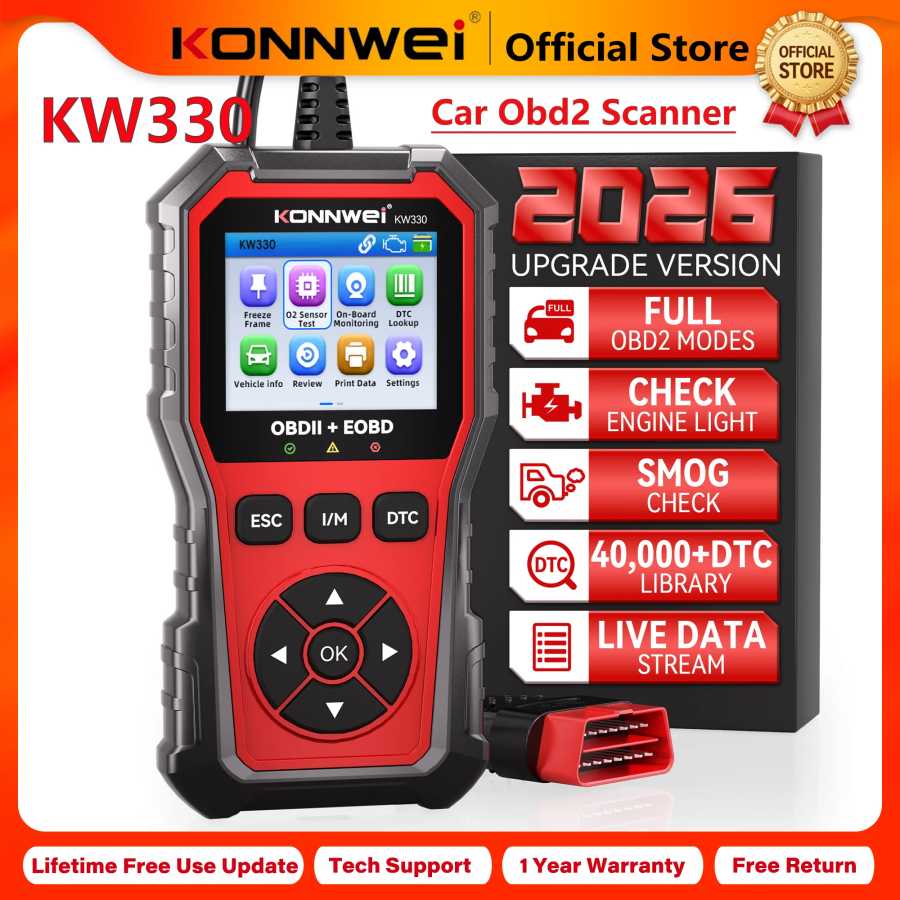 Диагностический сканер инструменты KONNWEI KW330 OBD2 для автомобилей 2026 года: профессиональное тестирование двигателя и аккумулятора, удаление кодов неисправностей, функция сканирования данных в реальном времени Инструмент для ремонта автомобилей