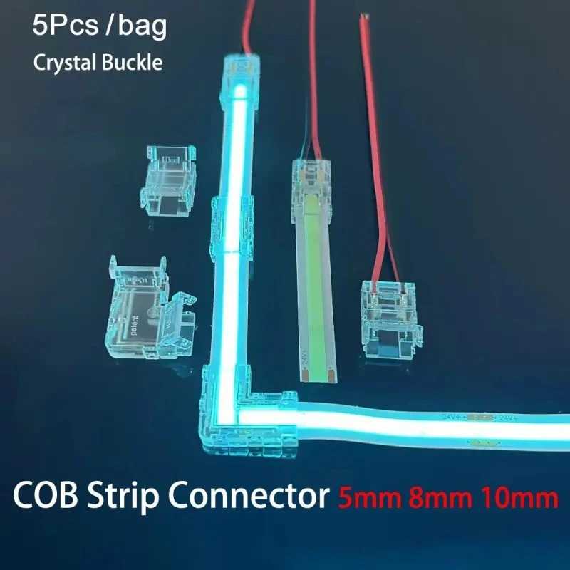 5 шт./пакет, хрустальная пряжка SMD Cob, светодиодная лента, разъем 5 мм, 8 мм, 10 мм, 2 контакта, 2 провода, угловой светодиодный разъем Электрика