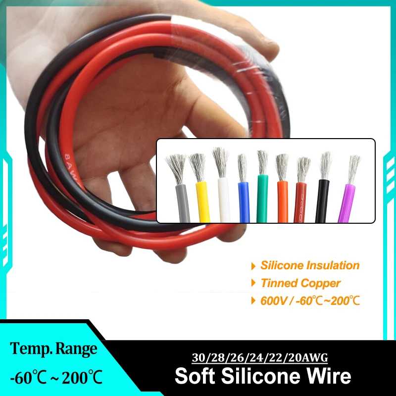 Силиконовый провод 2-20 м, 30AWG-20AWG, кабель освещения лампы, автомобильная солнечная панель, разъем автомобильного аккумулятора, электрический кабель из луженой меди Электрика