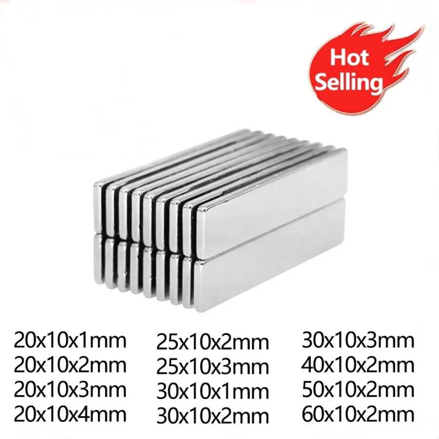Магниты квадратные 20x10x1, 20x10x2, 30x10x2, 40x10x2, 50x10x2, 60x10x2, 30x10x3 мм. Мощные неодимовые магниты-блоки 30x10x1. Крепеж и скобяные изделия