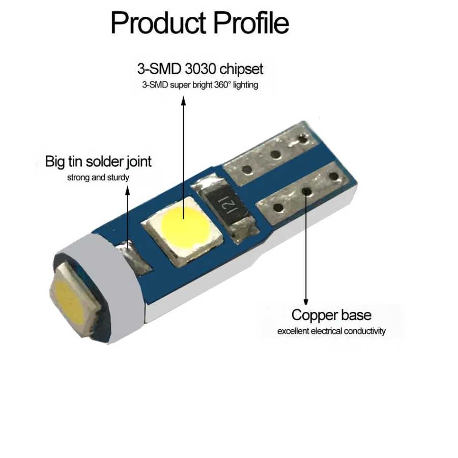 Фотография №3 товара 10 шт. Новые светодиодные лампы T5 W3W W1.2W Canbus PC74