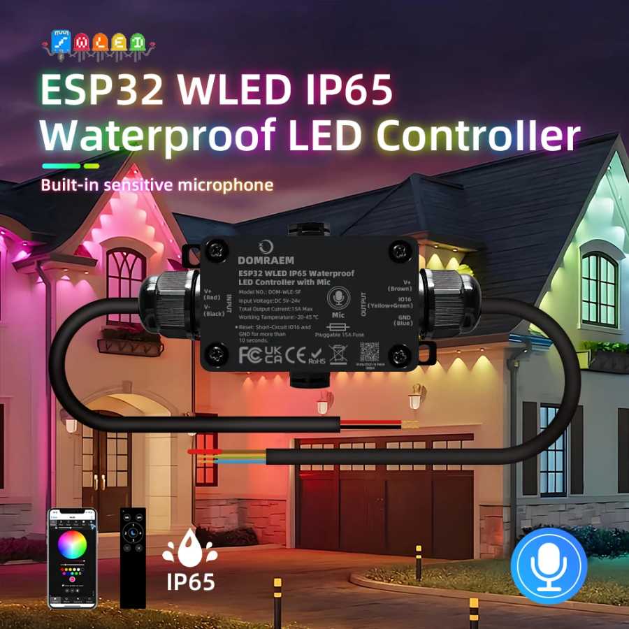 Водонепроницаемый светодиодный контроллер ESP32 Контроллеры WLED-лент через WLED-проект для наружного освещения IP65 Ws2811 Цифровая адресная лента Аксессуары для освещения