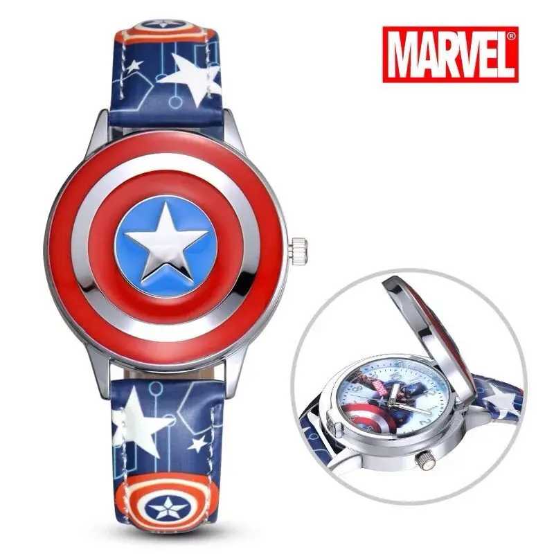 Детские часы Marvel Spiderman, детские часы Captain America Ironman, кожаные кварцевые часы с металлическим корпусом, часы для мальчиков, подарки Детские наручные часы