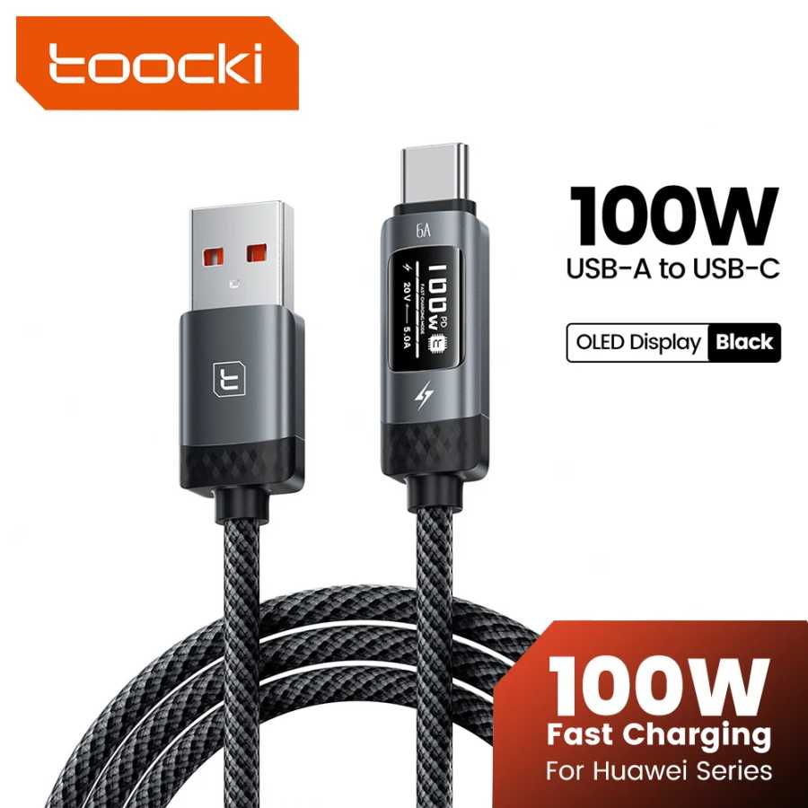 Toocki TX111A2 6A USB A &mdash; USB C Кабель Цифровой дисплей 100 Вт Зарядное устройство для телефона Быстрая зарядка Провод типа C для Huawei Honor iPhone17 16 Аксессуары для мобильных телефонов