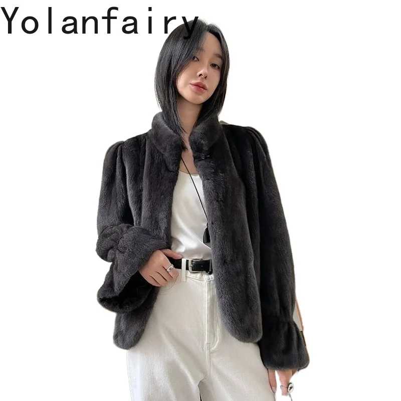 YOLANFAIRY Новая зимняя женская шуба из натурального меха норки с воротником-стойкой, пальто из цельной норки, верхняя одежда, коллекция 2026 Одежда из натурального меха
