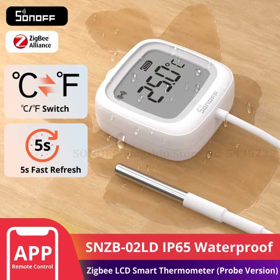 SONOFF SNZB-02LD IP65 Zigbee ЖК-умный термометр с зондом для обнаружения бассейна, ванны, холодильника, морозильной камеры, измерения температуры жидкости Умная электроника