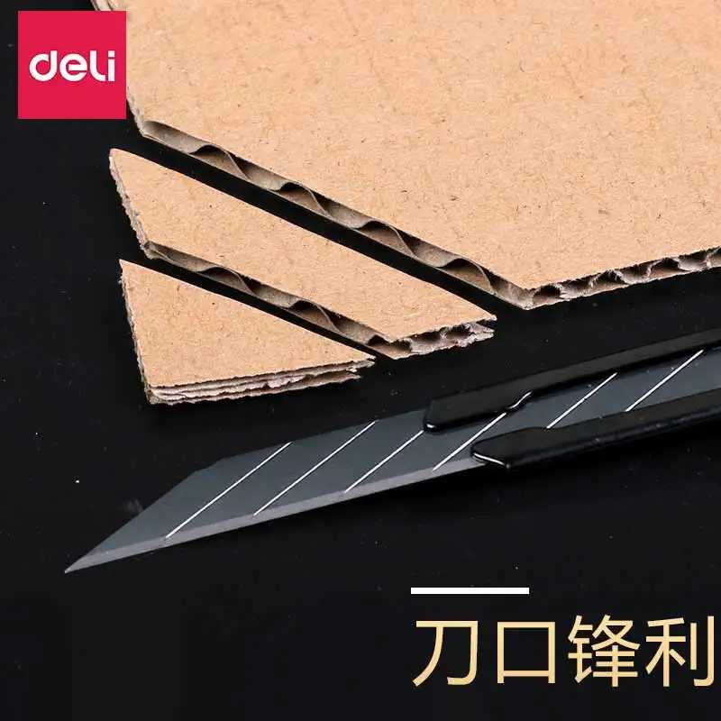 Фотография №2 товара Черный универсальный нож Deli 9 мм, острые лезвия из углеродистой
