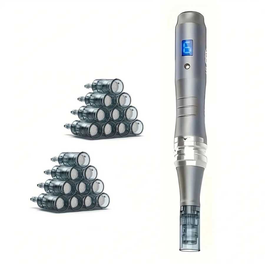 Лучшая беспроводная дермапен-ручка Ultima Dr realpen M8 с 6 цифровыми скоростями и 22 картриджами с иглами для микронидлинга. Косметологическое оборудование