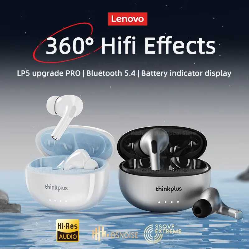Беспроводные Bluetooth 5.4 наушники Lenovo LP5 PRO TWS с HiFi-звуком, игровые вкладыши LP5Pro, спортивная гарнитура с длительным временем работы и микрофоном 2025 Портативное аудио и видео