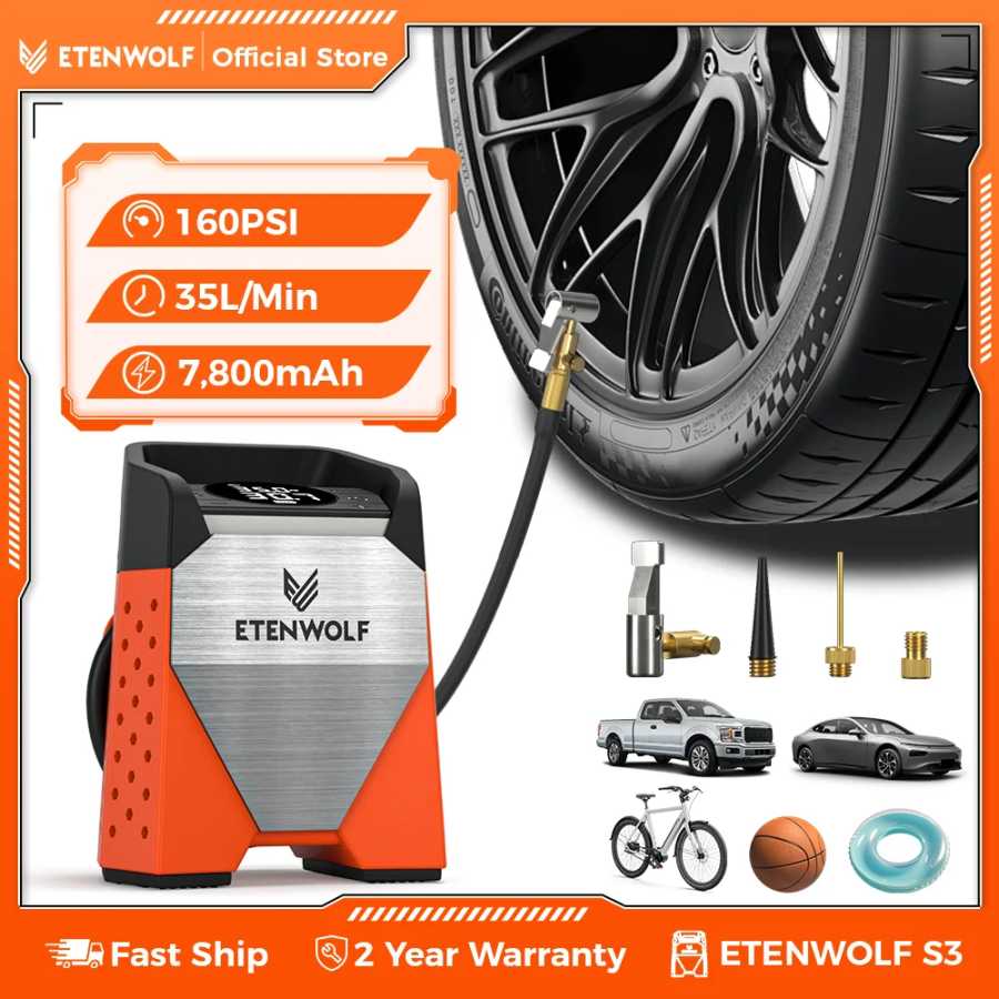 ETENWOLF ZEPHYR S3 Портативный воздушный компрессор для накачивания шин, быстрая накачка на 1 мин и 100% рабочий цикл, воздушный насос 160 фунтов на квадратный дюйм для автомобилей Мытье и уход за машиной