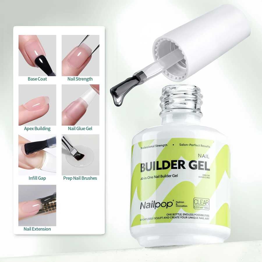 Nailpop Builder Гель для ногтей, 4 цвета, базовое покрытие, усилитель, утолщение, наращивание, клей со стразами, гель-лак, кисть в бутылке, 15 мл Инструменты для дизайна ногтей