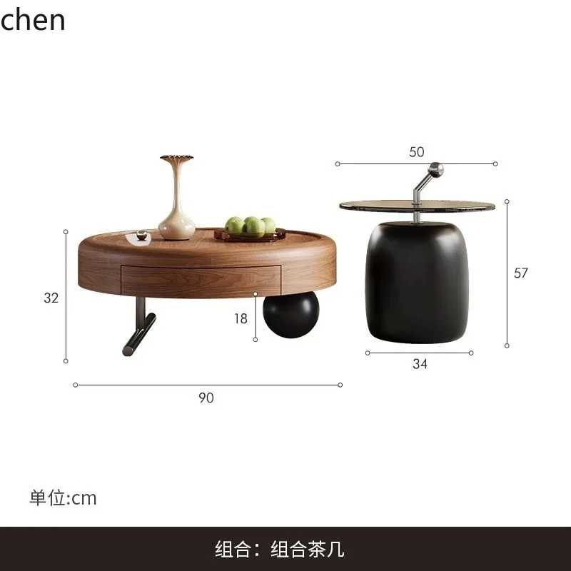 Фотография №4 товара Круглый журнальный столик из массива дерева W5.19 для гостиной, простой,