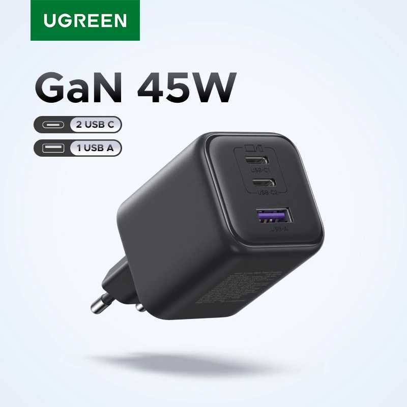 Вилка европейского стандарта UGREEN 45 Вт/30 Вт/25 Вт/20 Вт Зарядное устройство GaN PD3.0 PPS QC3.0 Быстрое зарядное устройство USB C для iPhone 17 16 15 ProMax Samsung S25 iPad Air Аксессуары для мобильных телефонов