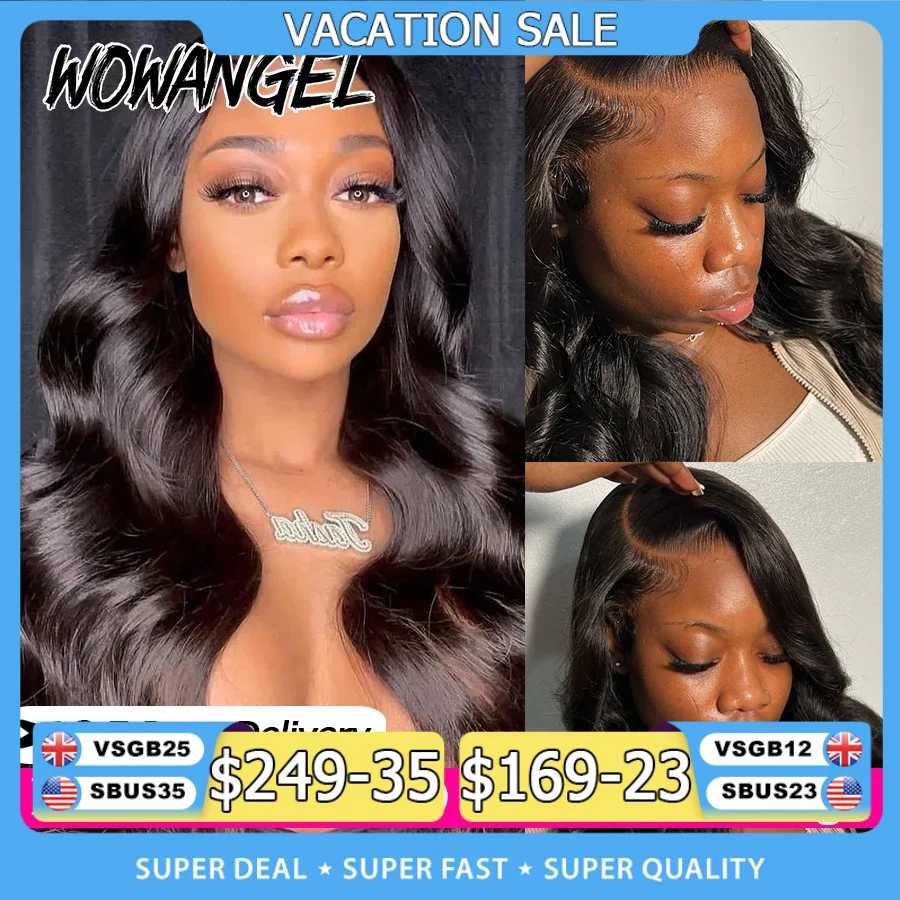 Wow Angel 13x6 HD Lace Front Wigs 250% Remy Hair Body Wave Human Hair Wigs HD Lace Wigs Pre Plucked Wear To Go Wigs for Women Парики из натуральных волос (для брюнетов)