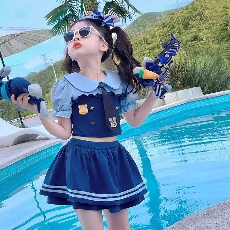 Горячая новинка: летний раздельный купальник Sanrio Sweet Girl с коротким рукавом и юбкой, игривый, милый, в стиле Y2K, с воротником-стойкой Kitty Doll, супер милый детский костюм в стиле Kawaii Толстовки и свитшоты