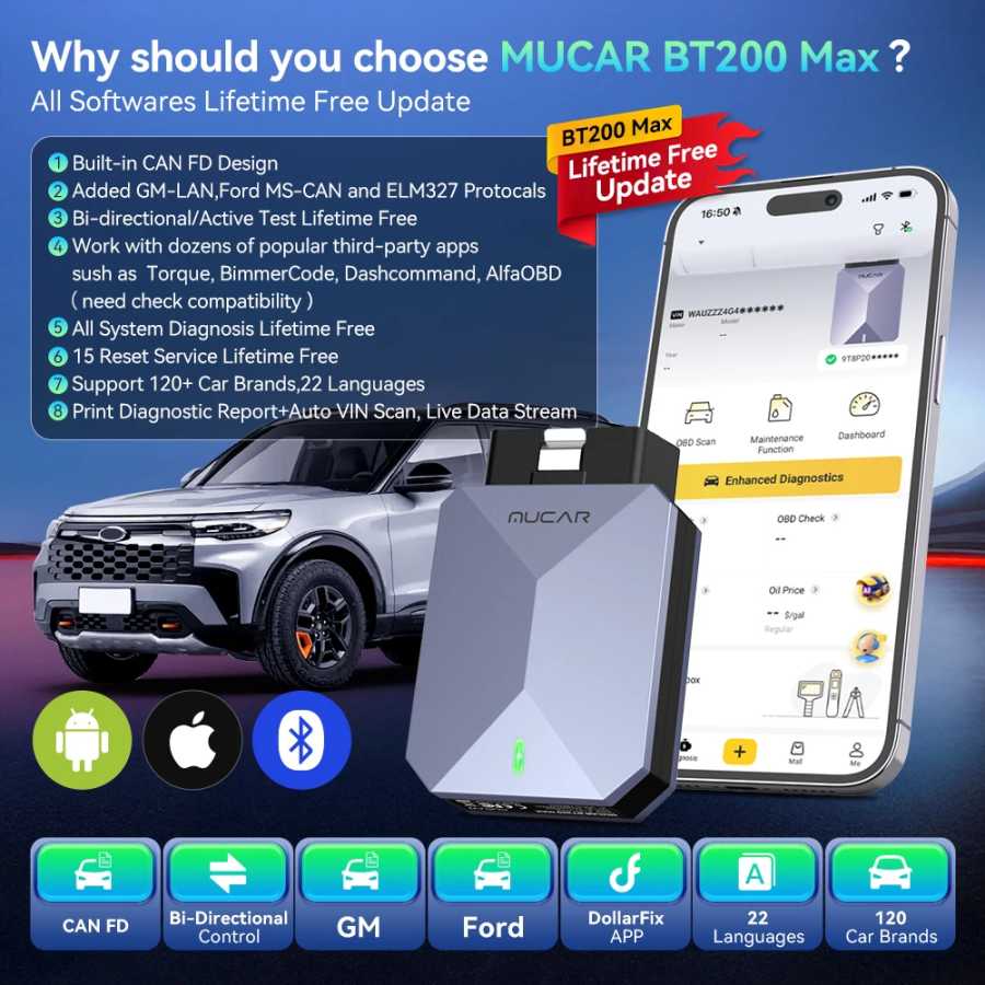 Фотография №1 товара MUCAR BT200 Max OBD2 сканера Бесплатное обновление на весь срок