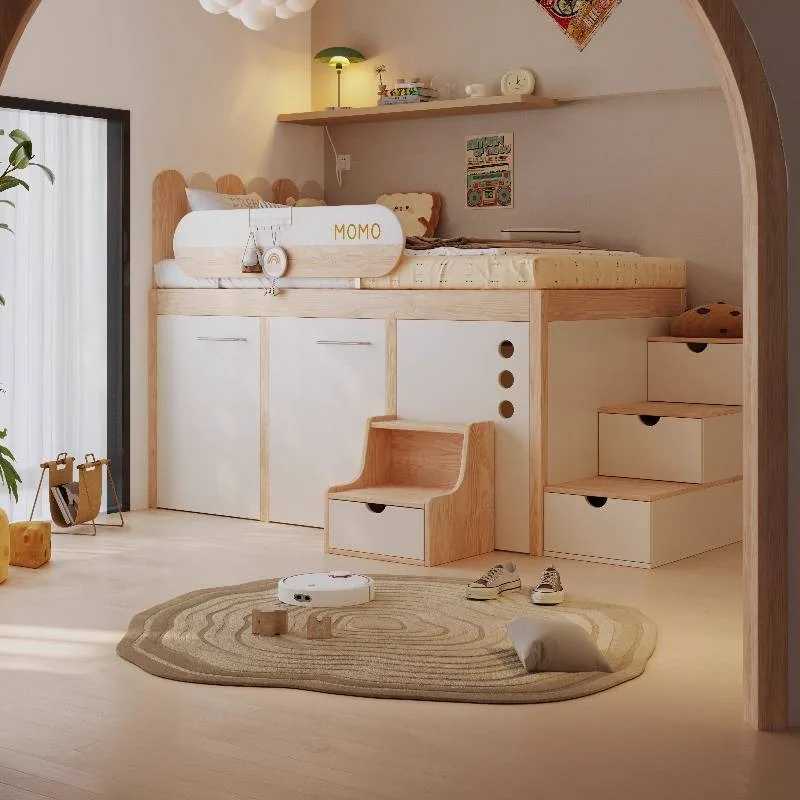 Детские кровати Luxuce Stairs: Желтые, деревянные, безопасные, в современном стиле, с функцией манежа, односпальные, для дома Детская мебель
