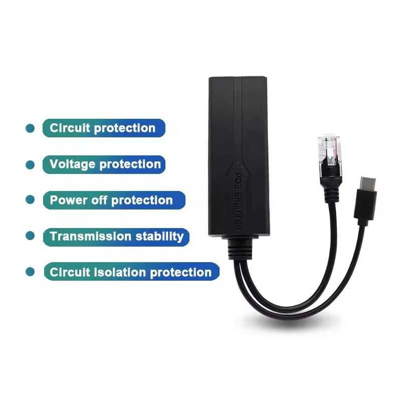 Фотография №1 товара POE Splitter 48V to 5V Micro USB tpye-C 100Mbps and1000Mbps