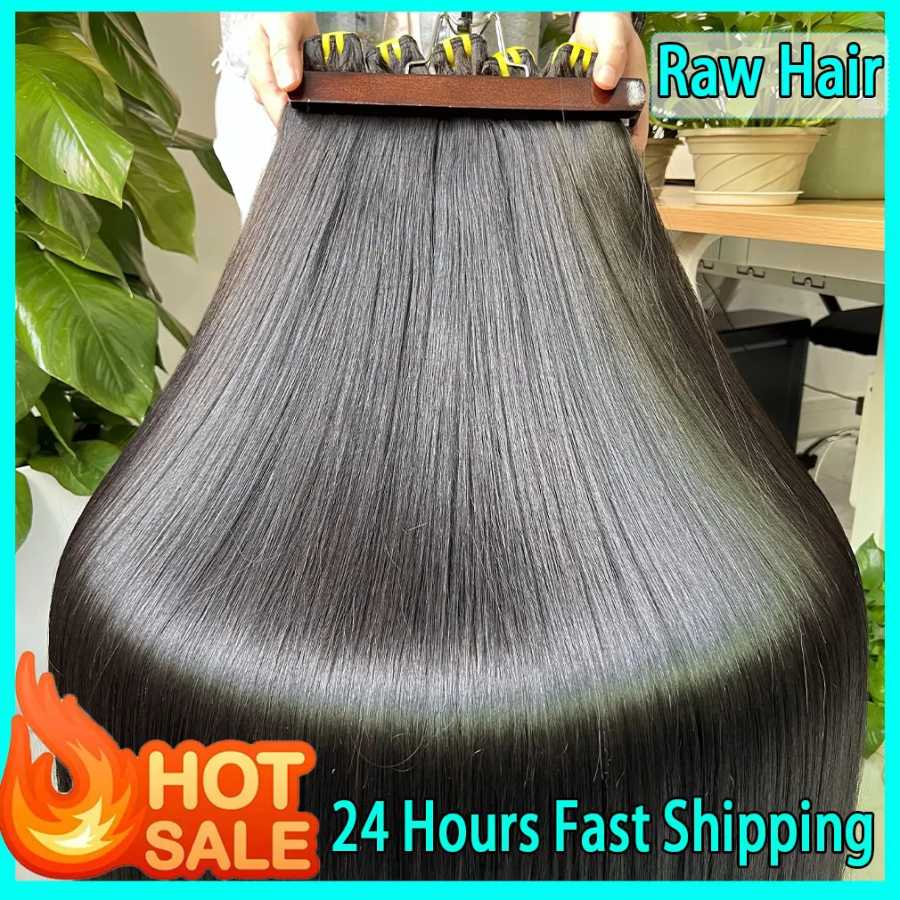 Натуральные необработанные вьетнамские волосы Bone Straight Raw Virgin, 100% человеческие, в пучках, 10-36 дюймов, двойная трессировка, для наращивания # 1B Натуральный черный Человеческие волосы (для брюнетов)