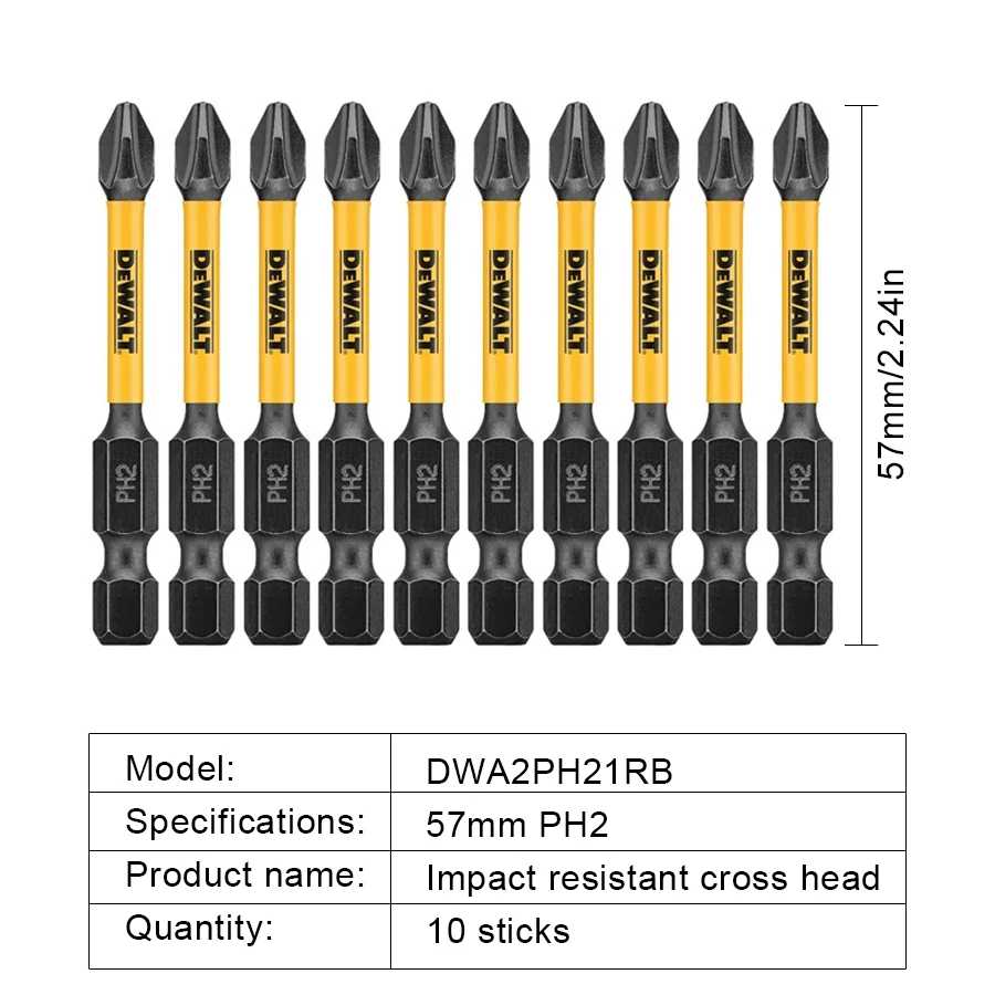 Фотография №3 товара DEWALT 2/5/10 шт. PH2 57 мм ударные отвертки Phillips бит