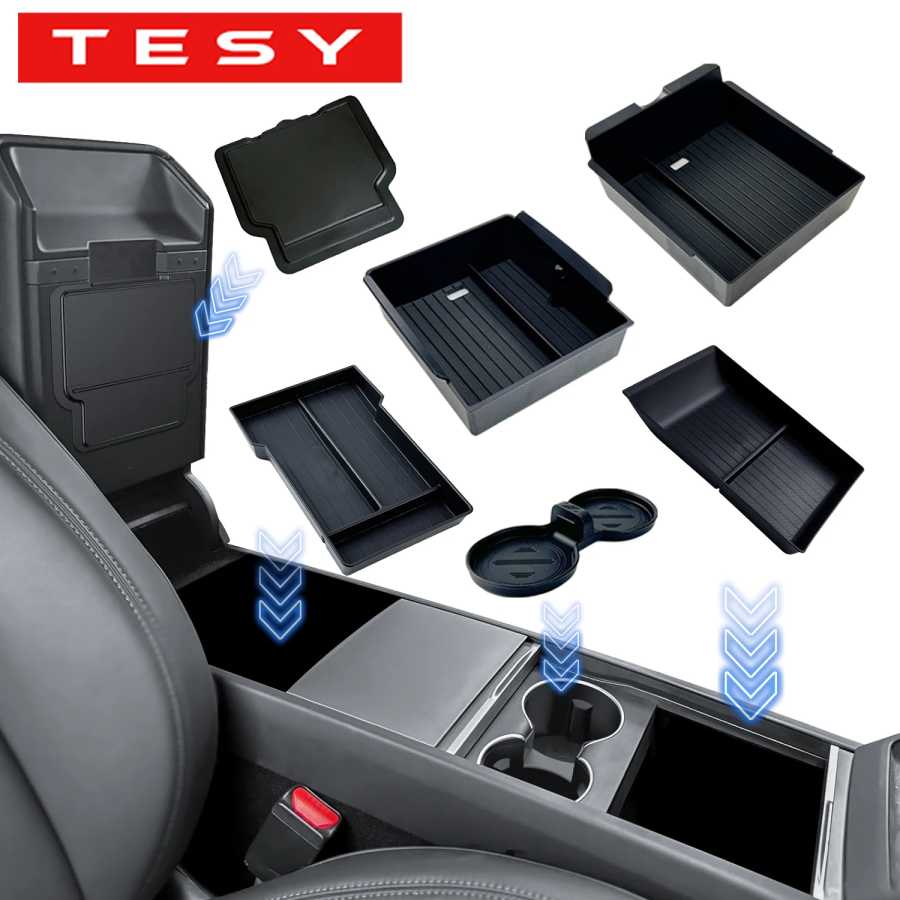 Консоль и органайзер для хранения TESY для Tesla New Model Y Juniper: Нескользящий коврик из ABS-силикона, верхний и нижний держатели для стаканов Аксессуары для салона