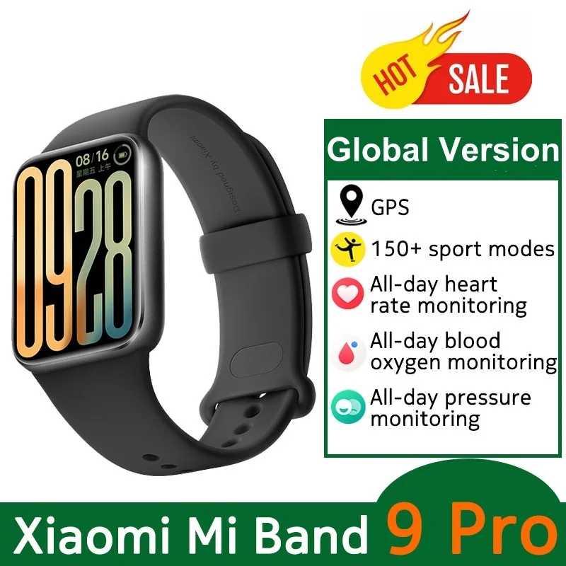 Глобальная версия Xiaomi Smart Band 9 Pro 1,74-дюймовый AMOLED-дисплей Смарт-часы GPS Мониторинг здоровья 150+ спортивных режимов Браслет Miband 