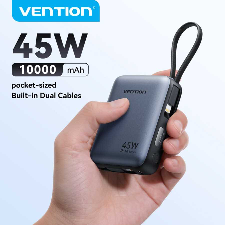 Портативный внешний аккумулятор Vention 45W 10000mAh со встроенным кабелем USB-C для iPhone 17, Samsung S26, карманный дополнительный аккумулятор Аксессуары для мобильных телефонов