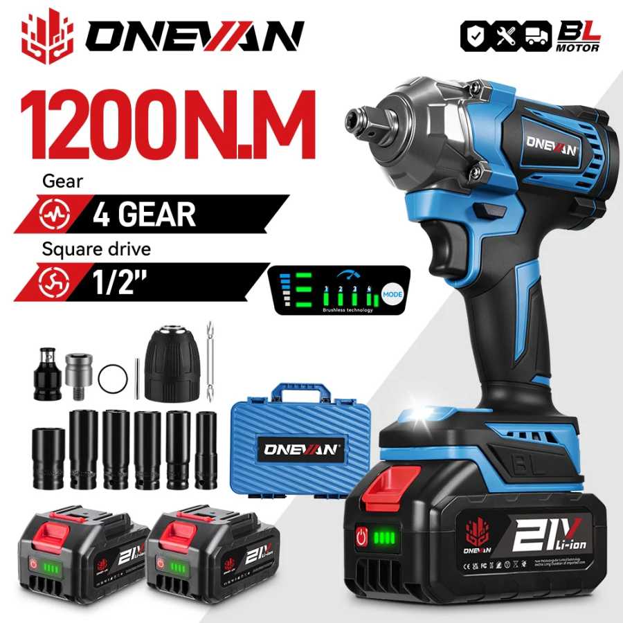 ONEVAN 1200NM Бесщеточный электрический ударный гайковерт 3 функции 1/2 дюйма Аккумуляторная отвертка Электрическая дрель для батареи Makita 18 В Электрические инструменты
